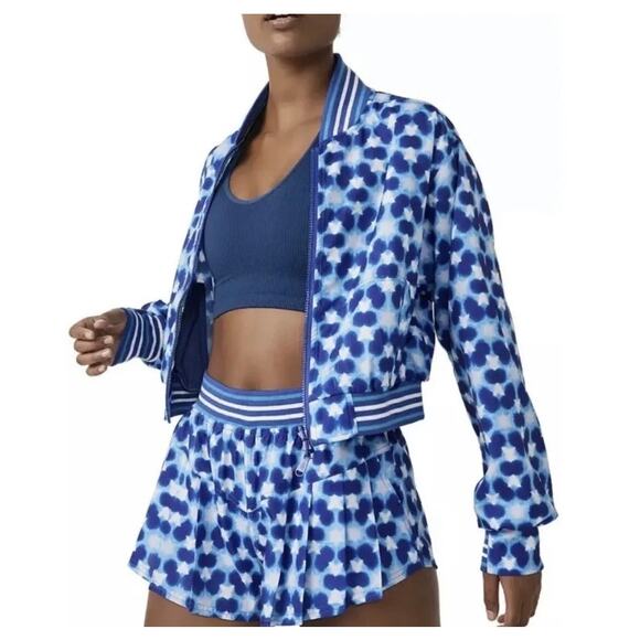 NWT Free People FP Movement Top Seed Printed Tennis Jacket MEDIUM Blue Pockets - Picture 3 of 8